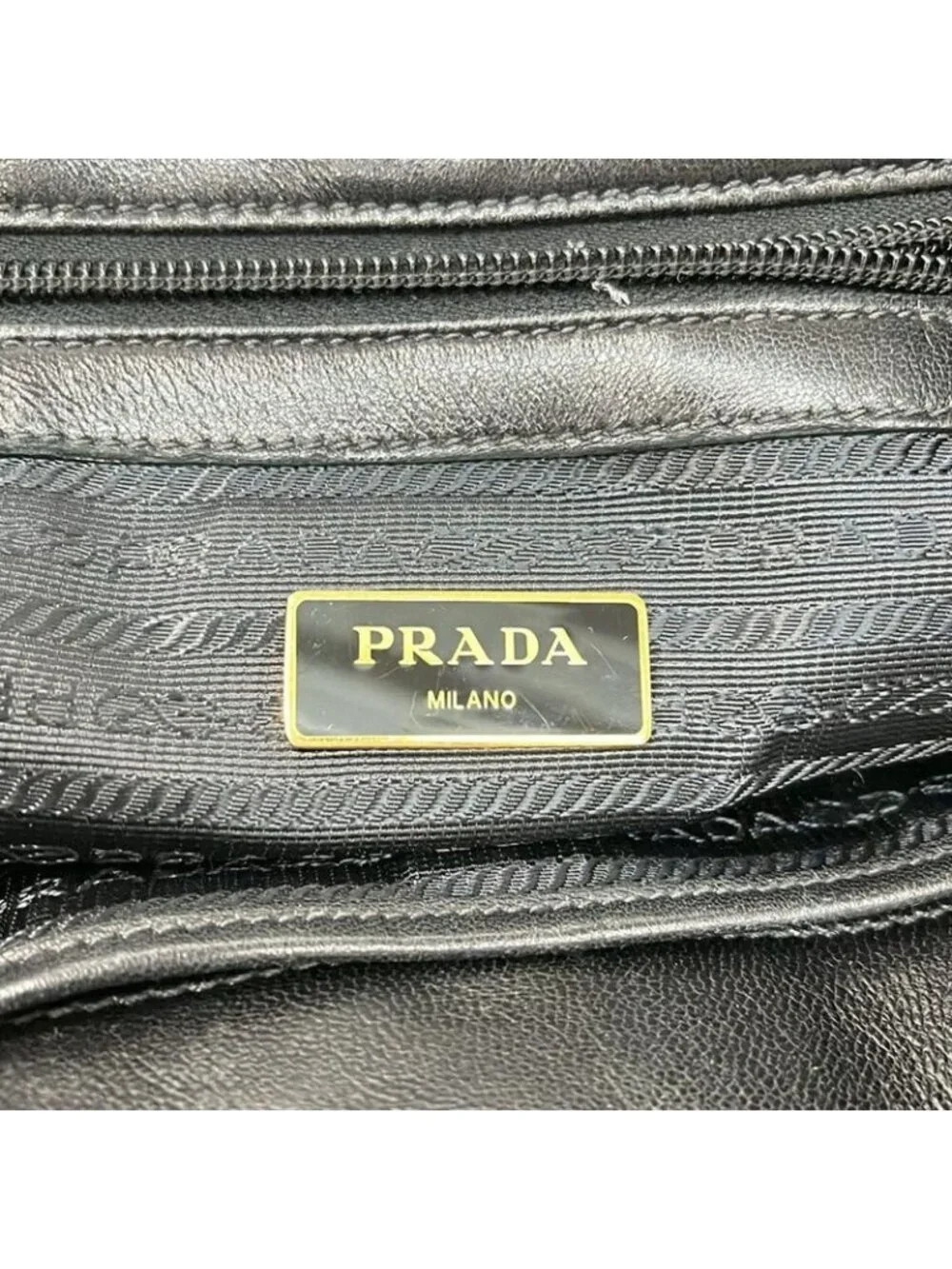 Prada Tote Logo Jacquard Black Ribbon Leather - Picture 9 of 10